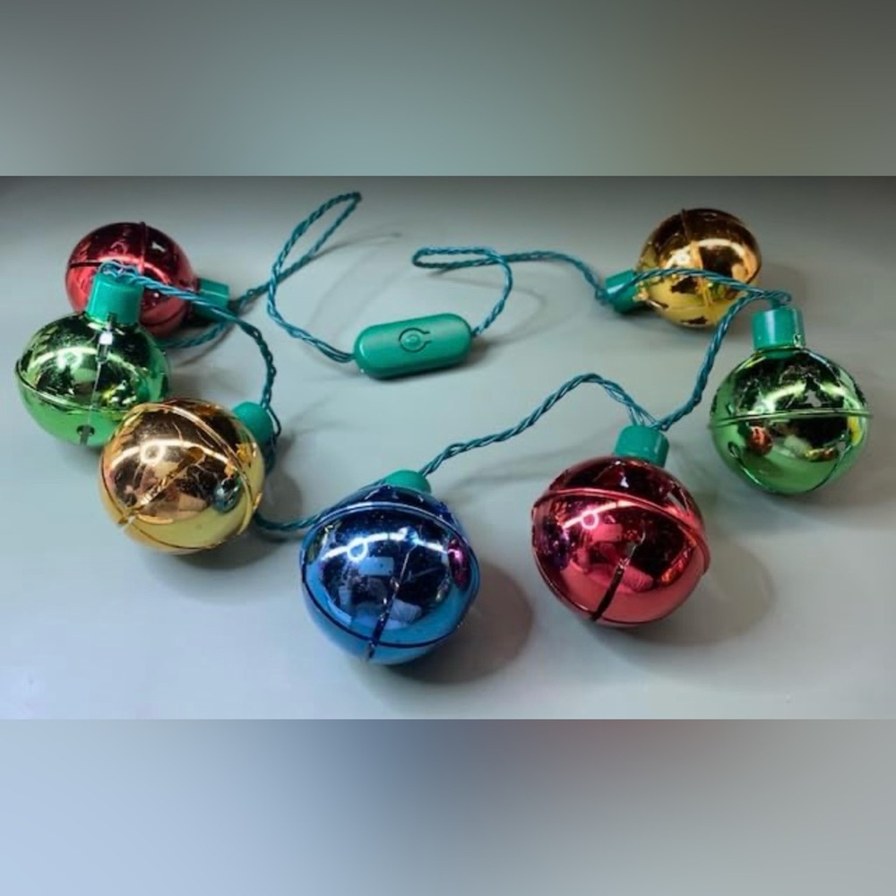 Pack of 8 Holiday Colorful Metallic Jingle Bell String Light Necklaces NWT